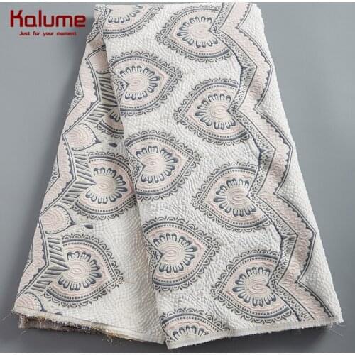 Kalume African Lace Fabric Diy Dress Jacquard Cyan Brocade French Gold Tulle Gilding Laces Fabric Satin For Wedding Dress H2387