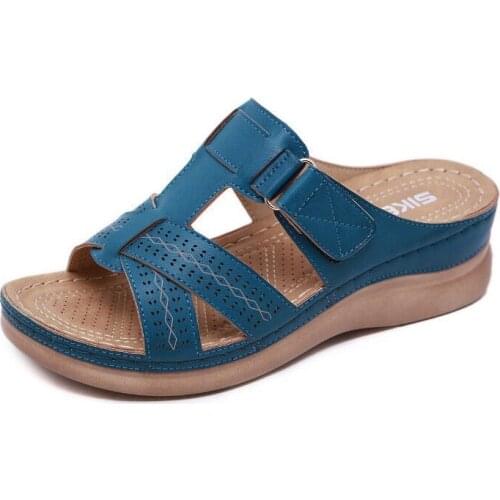 2021 Summer Women Wedge Slippers Premium Orthopedic Open Toe Sandals Vintage Anti-slip Leather Casual Female Platform Sandalias