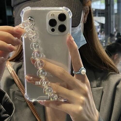 Wrist Chain Case for iPhone 12 Pro Max XR XS Max 6 7 8 Plus Transparent Cases Cute Bow Bracelet Chain Hanging Case for iPhone 11