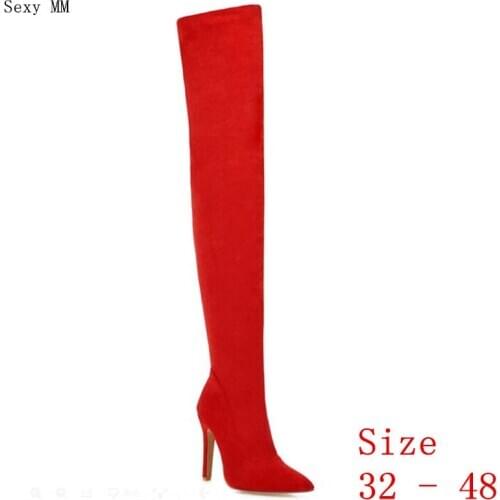 Spring Autumn Women Over the Knee Boots Thick High Heel Woman Thigh High Boots Small Plus Size 32 - 48