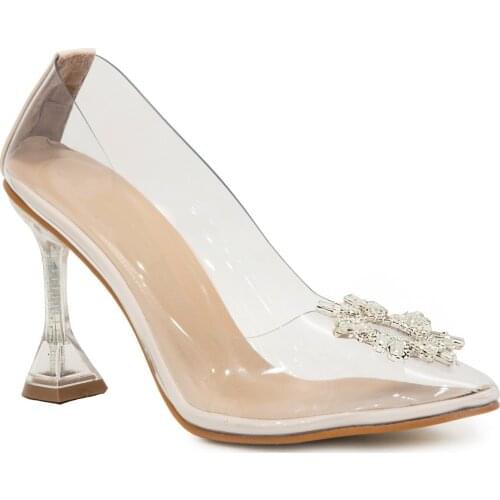 Gedikpaşalı Prk 003 Ten 2021 Summer Season Women Shoes Evening Party Dress Wedding Heels Transparent Stone Accessorized Pumps Style Stylish