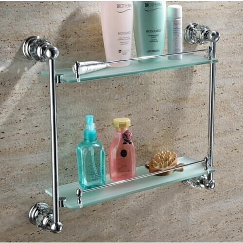 Crystal & Brass chrome Bathroom shelf double shelf Pure copper&glass,bathroom hardware GY018