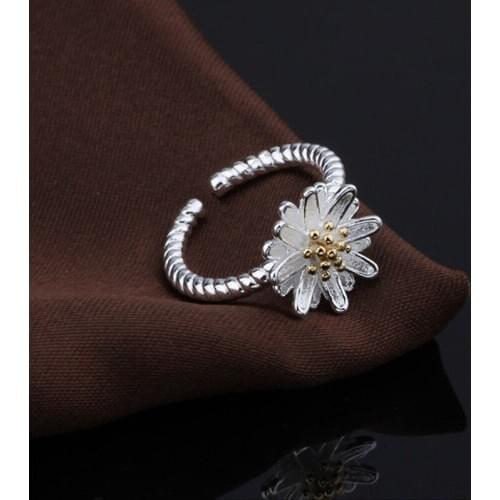 S925 Silver Korean Version Creative Chrysanthemum Opening Sterling Silver Ring Can Adjust Girlfriends Ring Fashionable Jewelry