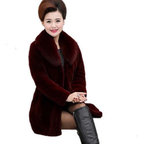 Lmitation Water velvet Fur Coat Female Autumn Winter New Medium long Large size Fox Fur Collar Waist Slim Parker Jacket Womens