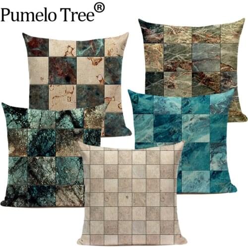 Moroccan Style Plaid Pillow Cover Marble Geometric Decor Home Cushion Case Retro Lattice Square Decoration Car Throw Pillow Case
