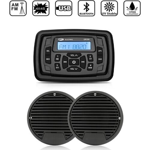 Marine Stereo Bluetooth Audio Radio FM AM Receiver MP3 Player For Golf Cart RV ATV Boat Motorcycle+3" Waterproof Marine Speaker