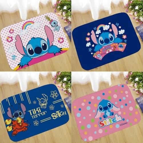 Stitch Non-slip Bathroom Anime Cartoon Bath Mats Flannel Floor Carpet Kitchen Living Room Washable Rug Doormat Home Decor Gift