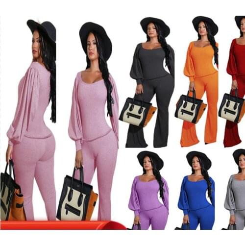 New 2021 spring and winter womens temperament suit + knitted wide-leg pants pure color leisure sports fitness suit fashion