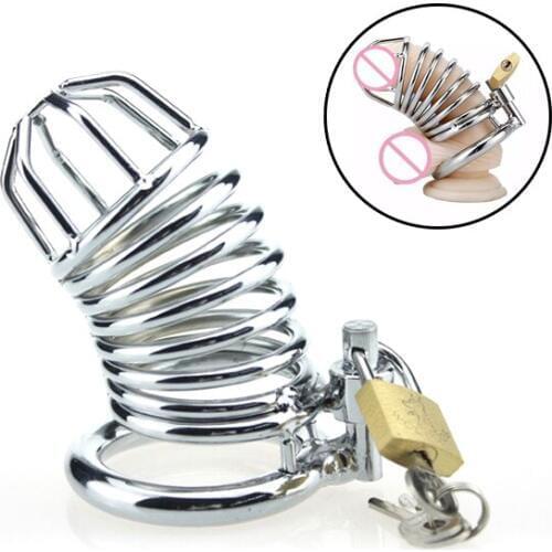 New Penis Ring Bird Cock Cage Lock Male Chastity Belt Device Penis Ring Adult Game Metal Sex Toys For Man Stainless Steel Sextoy
