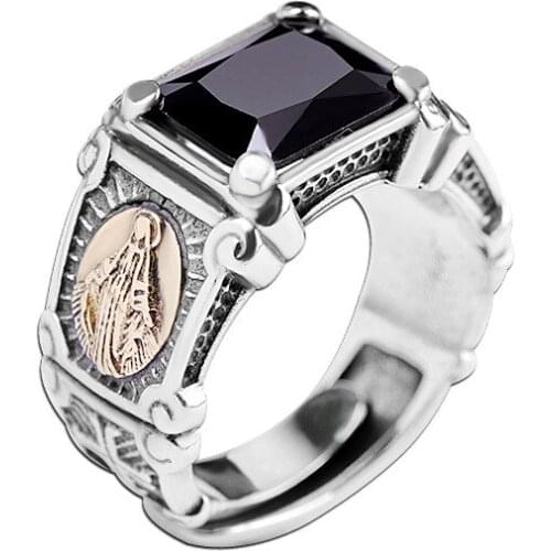 New personality 100% real S925 silver fashion ring for men hip hop black agate virgin mary men rings Thai silver man rings