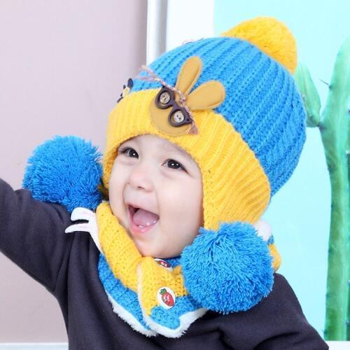 Autumn Winter Warm Kids Cute Rabbit Beanie Cap Scarf Infant Baby Girls and Boys Knitted Hat Photo Props