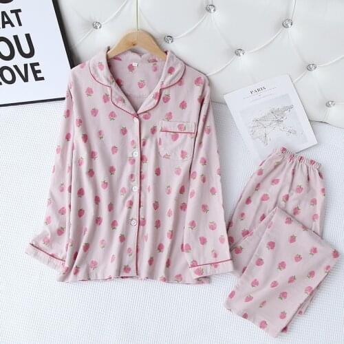 Autumn and Winter New Ladies Pajamas Long-sleeved Trousers Two-piece 100% Cotton Comfortable and Cute Cartoon Home Service Suit