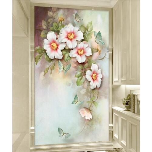 Papel de parede Idyllic flower European style 3d porch wallpaper door sticker,living room tv wall bedroom wall papers home decor
