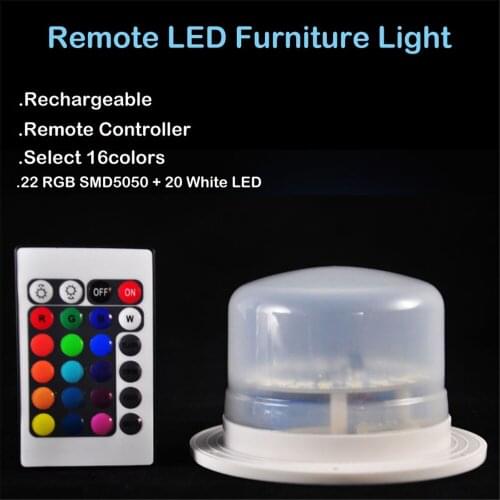 Rechargeable Lithium Battery Powered RGBW Color Changing Waterproof Under Table Light w/ Remote for Plastic Furniture Lighting