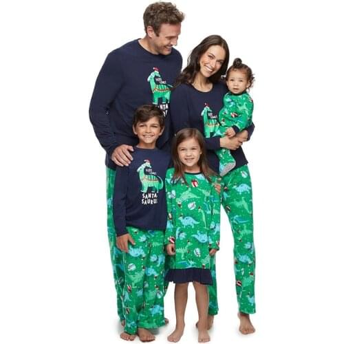 Christmas Santa Saurus Family Matching Pajamas Set Dinosaur Nightshirt Clothes Mom Dad Baby Boy Girl Sleepwear Nightdress