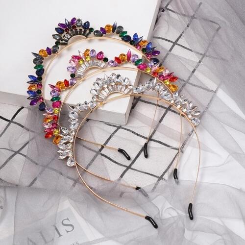 FASHIONSNOOPS Multicolored Rhinestone Pearl Headband Girls Princess Crystal Hairband Women Headwear Hair Band Accessories