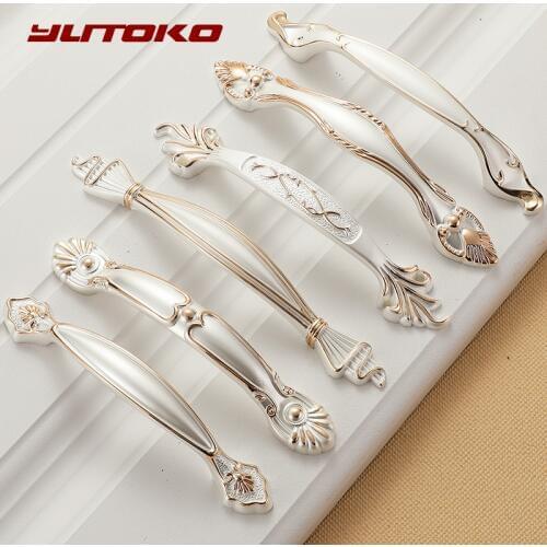 YUTOKO Zinc Aolly White Cabinet Handles Kitchen Cupboard Door Pulls Drawer Knobs European Fashion Cabinet handle Hardware