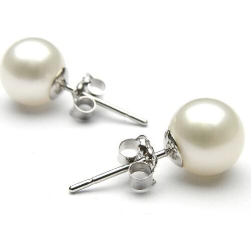 AAA 6-7mm Round Natural White Freshwater Pearl Stud Earrings with 925 Sterling Silver Post