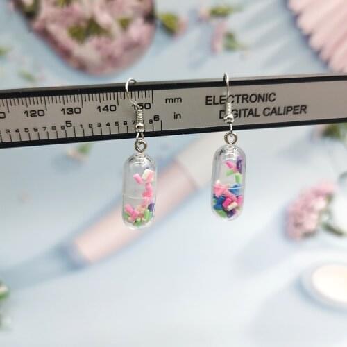 1Pair European Cute Small Capsule Drop Earrings for Women Girl Cute Dangle Earring Handmade Creative Jewelry EC345