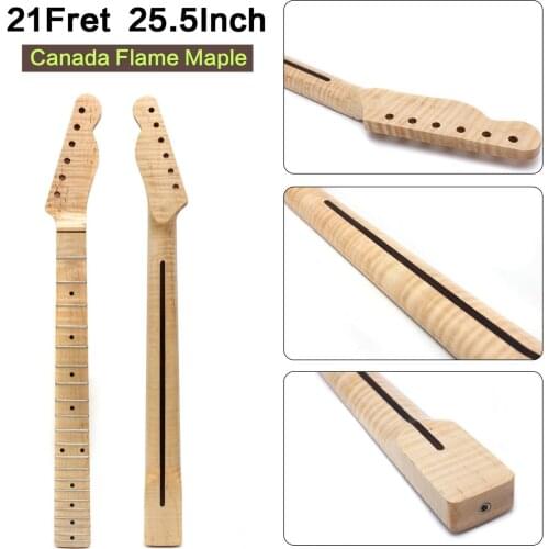 Tele Electric Guitar Neck replacement 21 Fret 25.5 Flame Maple Wood Clear Coat