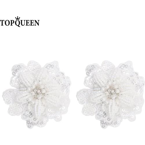 TOPQUEEN AX20 2pcs Beaded White Flower Shoe Clip High Heel Decoration Wedding Shoe Decoration