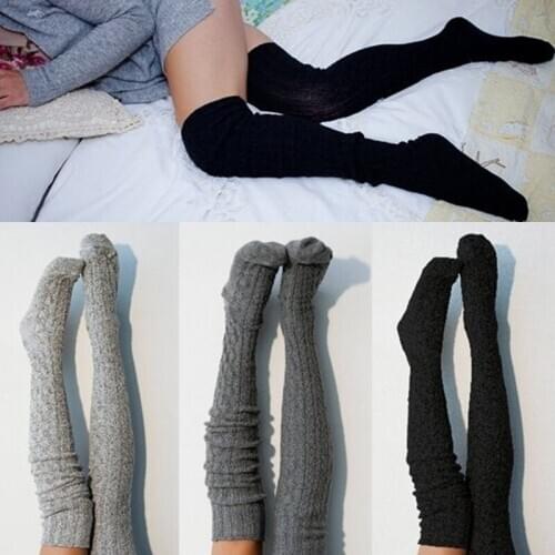 Women Girls Cable Knit Stocking New Pure Color Warm Extra Long Boot Stocking Female Autumn Winter Over Knee Thigh High Stockings