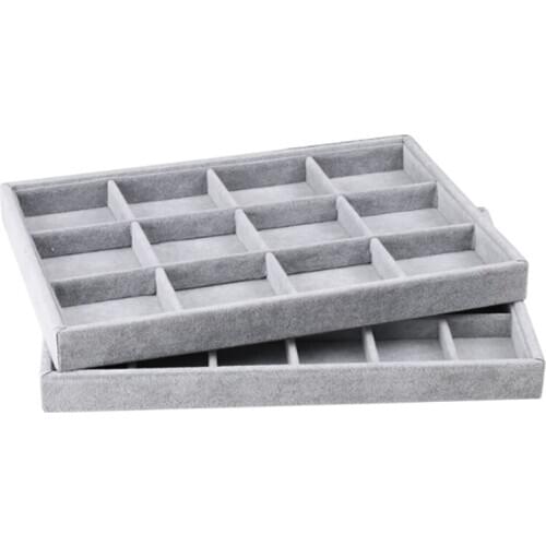 Velvet Jewelry Ring Display Organizer Case Tray Holder Grey Necklace Earrings Bangle Storage Box Showcase Jewelry Stand Holder
