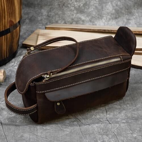 MAHEU Vintage Leather Storage Bag Clutch Bags Men Wash Bag Toiletry kits Crazy Horse Leather Men Clutches