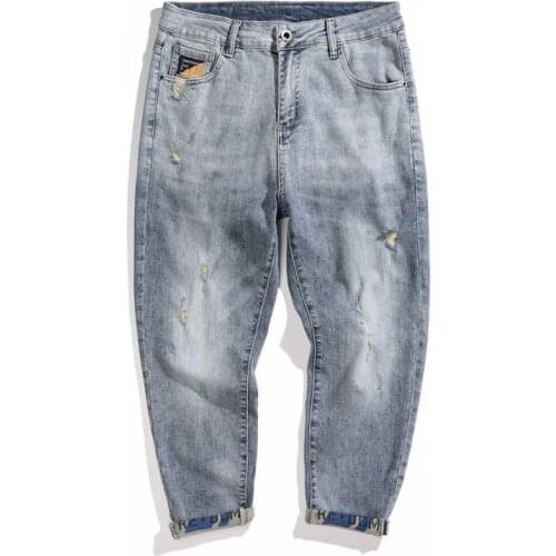 Faded Jeans Men Hip Hop Capris Pants Mens Cropped Trousers Vintage Harem Pants Distressed Street Wear Male Pantalones Hombre