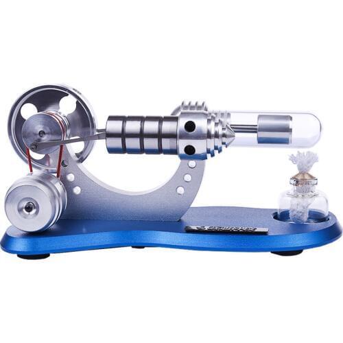 Metal Cylinder Bootable Stirling Engine Model Micro External Combustion Engine Model - Peacock Blue Baseboard Toys For Kids