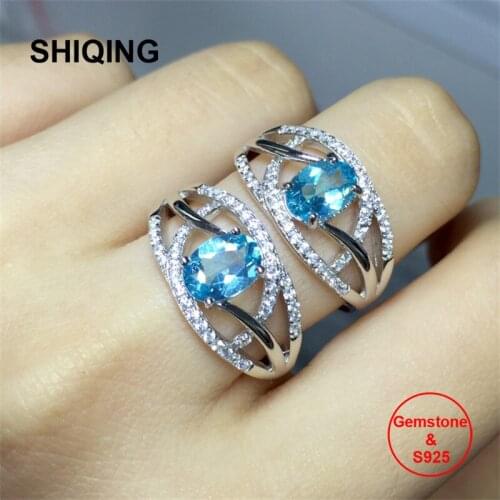 SHIQING Nature blue topaz boutique 925 sterling silver eyes rings for woman