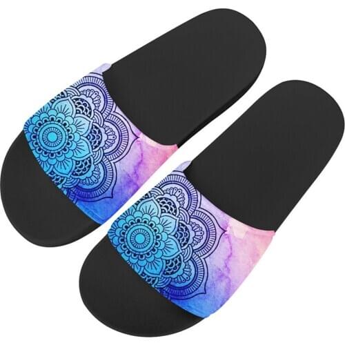 WHEREISART Women Summer Slippers Lotus Elephant Indian Mandala Design Bland Slides Sandals Ladies Beach Flats Shoes Mujer Pisos