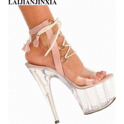 LAIJIANJINXIA Sexy Ladys Shoes 15CM Super-High Heels Leopard Nightclubs Princess Crystal Shoes High-Heeled Sandals K-009