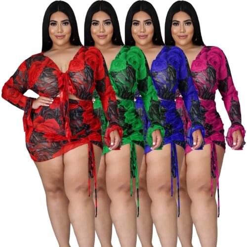 2021 Summer Women Plus Size Casual Two Piece Sets Newest O-neck Short Sleeve T-shirts + Elastic Waist A-line Mini Skirts Outfits