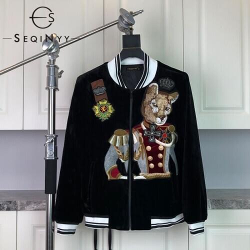SEQINYY Baroque Fashion Jacket Animal Embroidery 2020 Autumn Winter New Design Women Velvet High Quality Runway Top