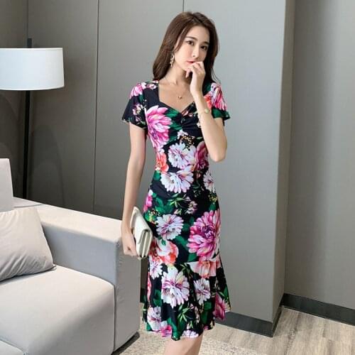 High End Women Short Sleeve V Neck Elegant Print Dress Autumn Sexy Party Bodycon Dresses Vintage Bandage Mermaid Dress Vestidos