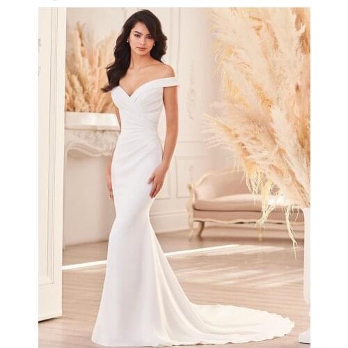 Sexy Mermaid Wedding Dresses Lace With Embroidery Elegant Strapless Puff Sleeve Bride Dresses Appliques With Plus Size Train