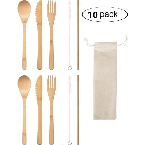 10\20Set of Bamboo Utensils Set-Travel Utensils with Case,Set Included Forks Knives Spoons Straws and Brushes for Camping,Travel