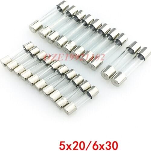 100PCS/box 5*20 6*30 Fast-blow Glass Fuses 5x20 6x30 250V 0.1A 0.2A 0.5A 1A 2A 3A 4A 5A 6A 8A 10A 15A 20A 25A 30A AMP Tube Fuses