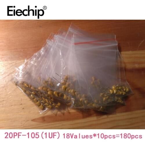 18values*10pcs=180pcs 20PF-105(1UF) Mono Monolithic Ceramic Capacitors 50V component diy package new original Capacitor samples