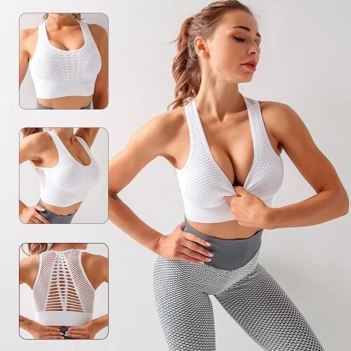 2021 New Quick Drying Running Clothes with Removable Chest Pad Workout Top Push Up Bra Vest Hollowing Out Bra Sports Seamless