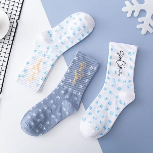 2021 Spring/Summer New Womens Snowflake Socks Female Simple Pure Color Korean Ladies Long Socks Kawaii Happy and Fun Socks