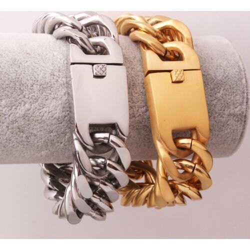 23mm Hipper Style Huge Stainless Steel Polished Gold/Silver Color Curb Cuban Link Chain Bracelet Fashion Mens Boys Daily Jewelry