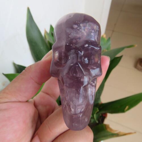 254g 100% Small Natural Purple Fluorite Stone Quartz Hand Carved Crystal Skull Meditation Reiki Healing Fengshui