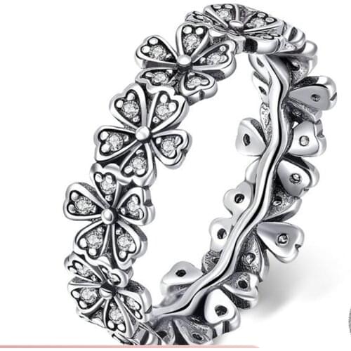925 Sterling Silver Flowers Finger Rings Dazzling Daisy Meadow Stackable Ring, Clear CZ For Women Wedding Jewelry SCR397