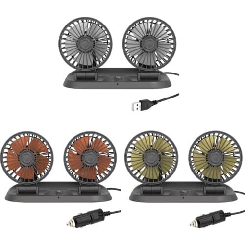 Car Dual-head Fan, Two-speed Wind Regulation, Five-blade Twin Engine 360°rotation, Must Have for Driver in Summer D7YA