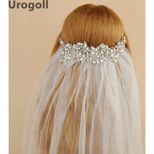 Noble Crystal Wedding Veil Bridal Tulle Veils With Comb And Lace Edge Rhinestone Bridal Accessories For Women Wedding Party