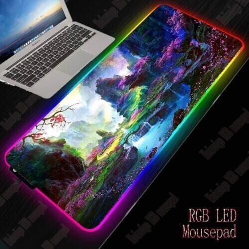 XGZ Flower Forest Landscape RGB Large Gaming Mouse Pad Gamer Led Computer Mousepad Big with Backlight for Keyboard Desk Mat