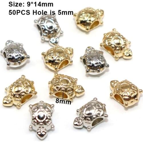14*9mm 50/100pcs CCB Big Hole Beads Plastic Silver Plated Animal tortoise Bead KC Gold European Bead for Jewelry Findings