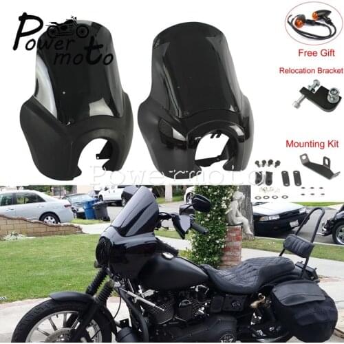 Black Motorcycle 5.75" Headlight Fairing Head Lamp Front Mask Cowl for Harley Dyna Sport FXD Fat Bob Street Bob w/Mounting Kit
